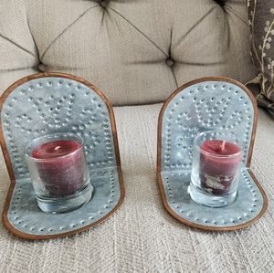 Set of two punched tin votive holders